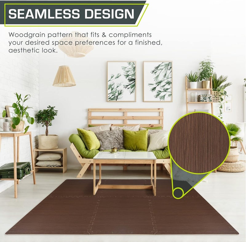 ProSourceFit Wood Grain Puzzle Mat ½-inch, 6 EVA Foam Interlocking Floor Tiles (24 Sq Ft) for Secure Indoor Room Workout Flooring and Playmat - Image 4